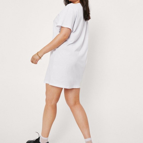 Nasty Gal Oversized Short Sleeve Basic T-Shirt Dress Crewneck White Plus Size 14 - Picture 3 of 6